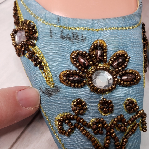 Vintage Escada Blue Embellished Mule Kitten Heels - Picture 9 of 9